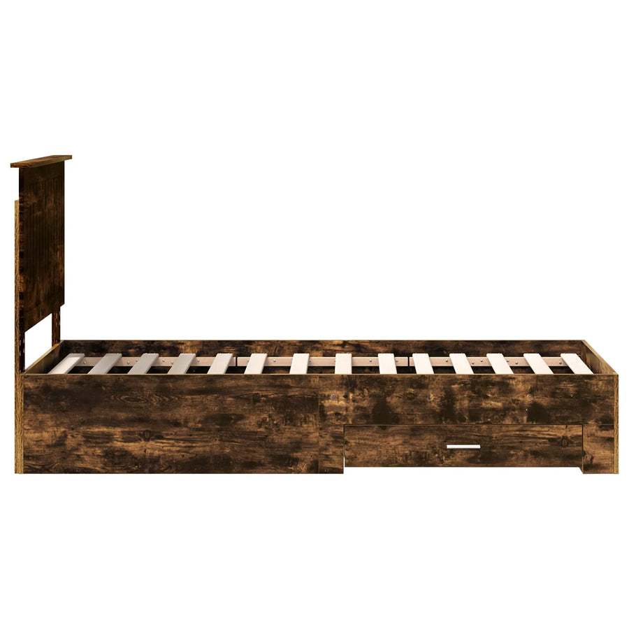 Bedframe Gerookt Eiken en Zilver 75 x 190 cm Bewerkt hout
