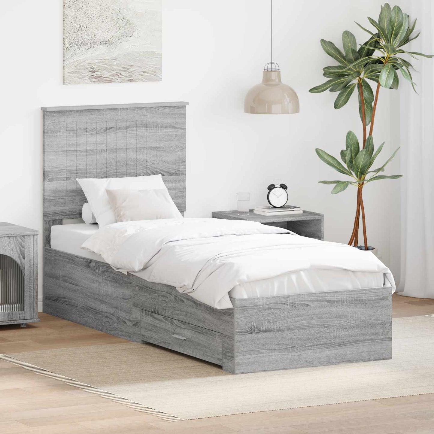 Bedframe Grijs Sonoma en Zilver 75 x 190 cm Bewerkt hout