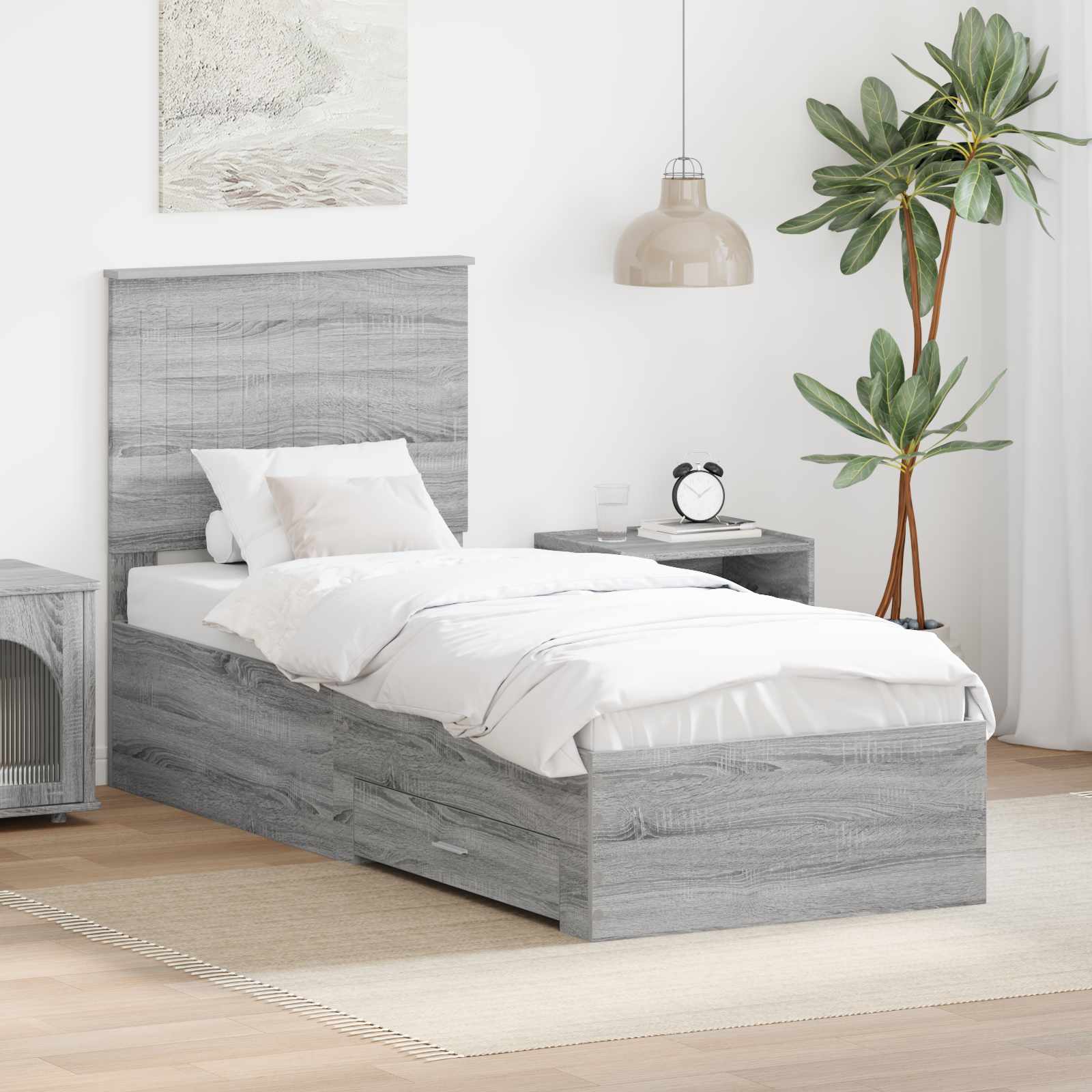 Bedframe Grijs Sonoma en Zilver 75 x 190 cm Bewerkt hout