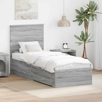 Bedframe Grijs Sonoma en Zilver 75 x 190 cm Bewerkt hout