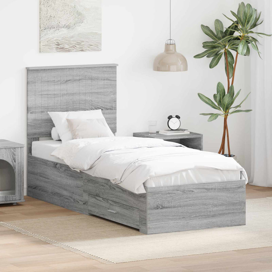 Bedframe Grijs Sonoma en Zilver 75 x 190 cm Bewerkt hout