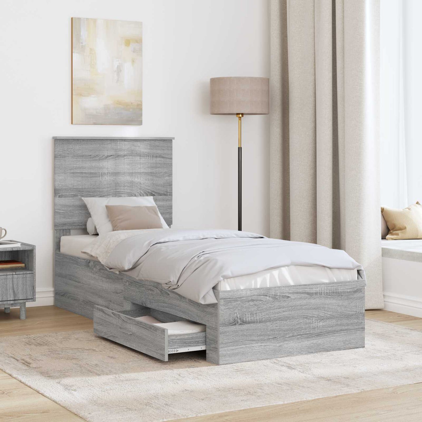 Bedframe Grijs Sonoma en Zilver 75 x 190 cm Bewerkt hout
