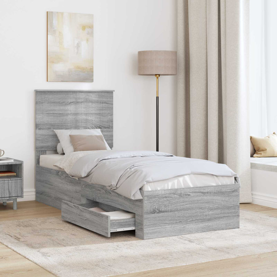 Bedframe Grijs Sonoma en Zilver 75 x 190 cm Bewerkt hout