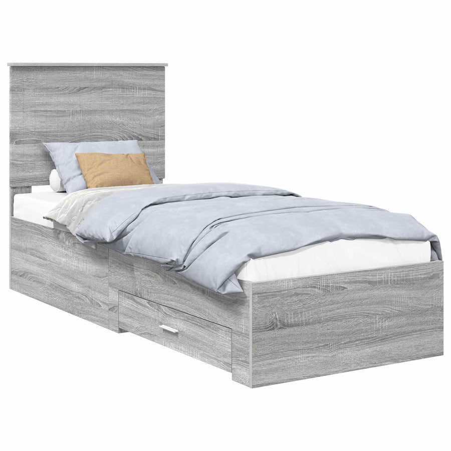 Bedframe Grijs Sonoma en Zilver 75 x 190 cm Bewerkt hout