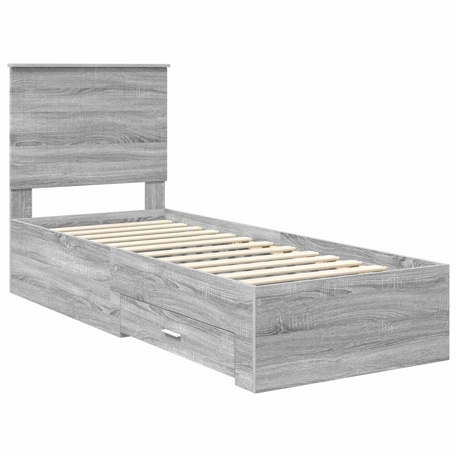 Bedframe Grijs Sonoma en Zilver 75 x 190 cm Bewerkt hout