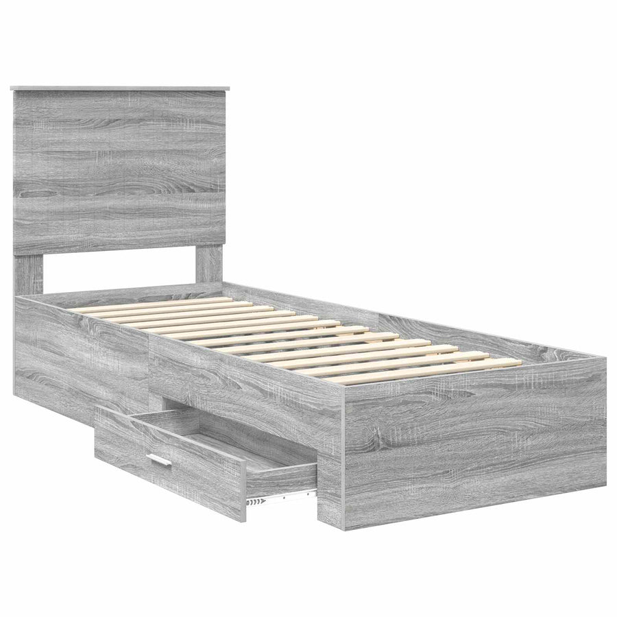 Bedframe Grijs Sonoma en Zilver 75 x 190 cm Bewerkt hout