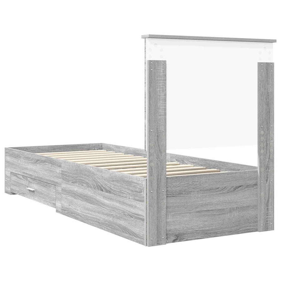 Bedframe Grijs Sonoma en Zilver 75 x 190 cm Bewerkt hout