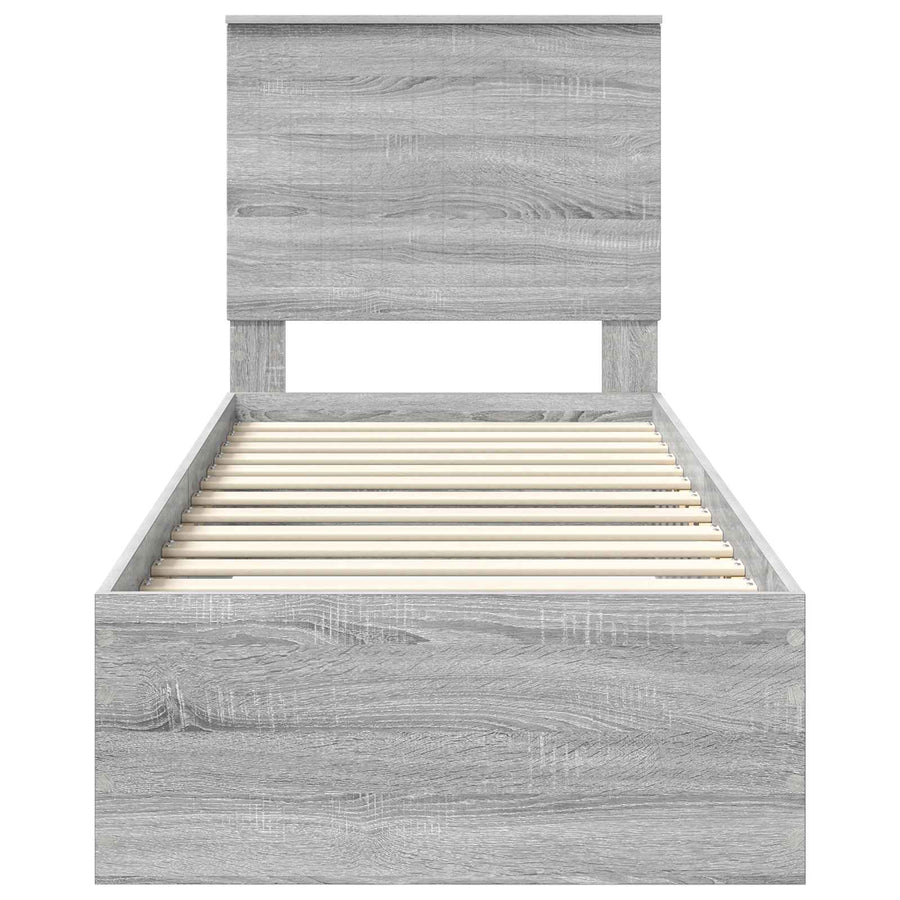 Bedframe Grijs Sonoma en Zilver 75 x 190 cm Bewerkt hout
