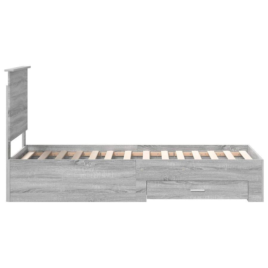 Bedframe Grijs Sonoma en Zilver 75 x 190 cm Bewerkt hout