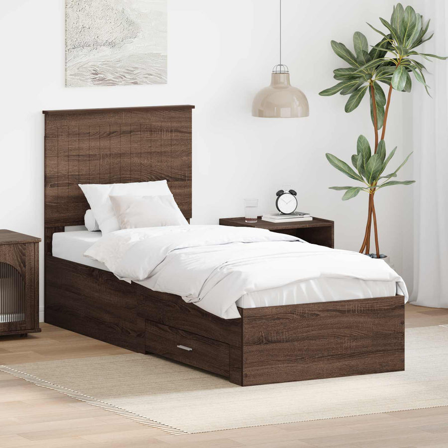 Bedframe Bruin Eiken en Zilver 75 x 190 cm Bewerkt hout