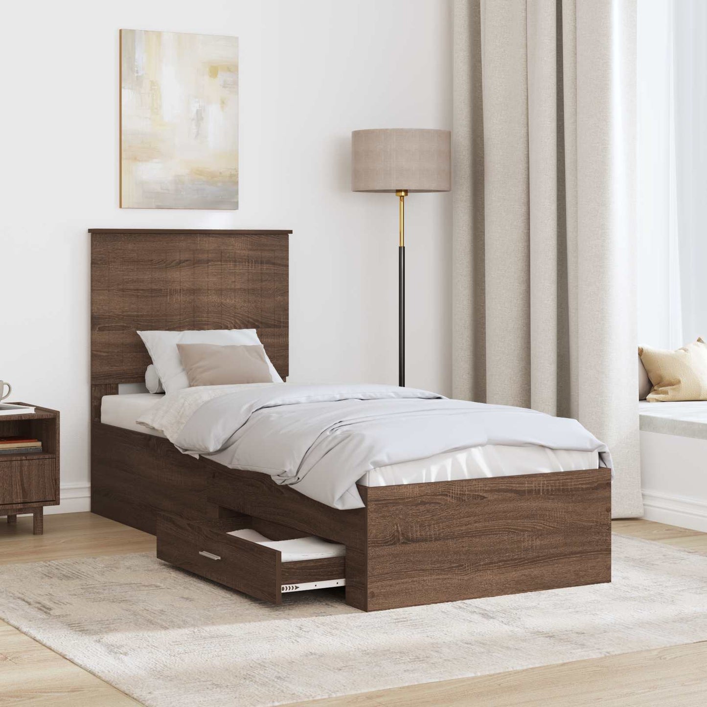 Bedframe Bruin Eiken en Zilver 75 x 190 cm Bewerkt hout