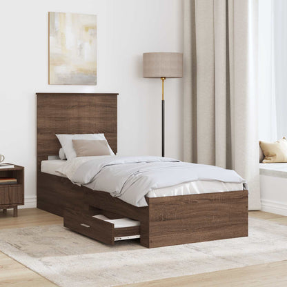 Bedframe Bruin Eiken en Zilver 75 x 190 cm Bewerkt hout