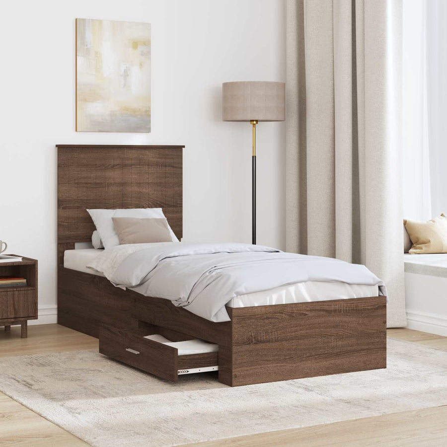 Bedframe Bruin Eiken en Zilver 75 x 190 cm Bewerkt hout