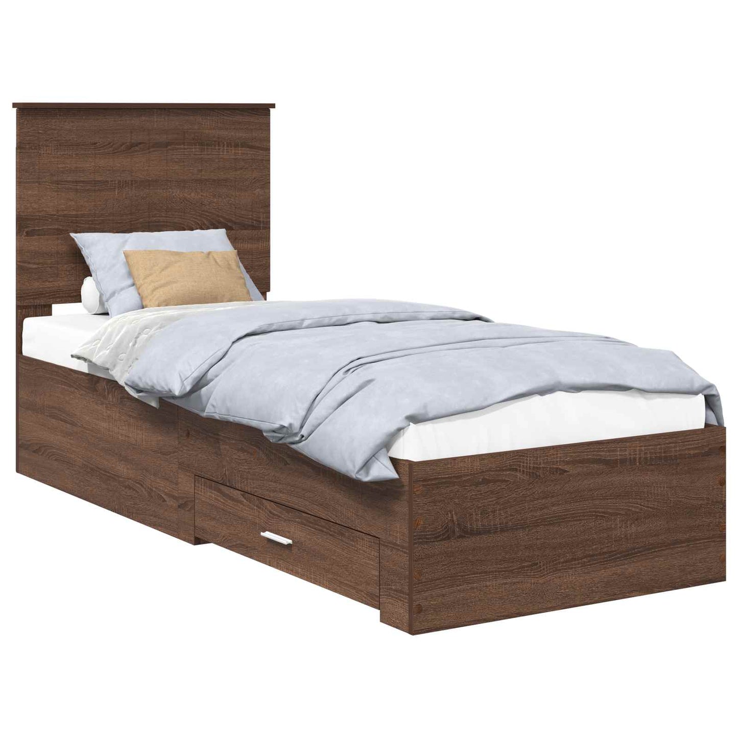 Bedframe Bruin Eiken en Zilver 75 x 190 cm Bewerkt hout
