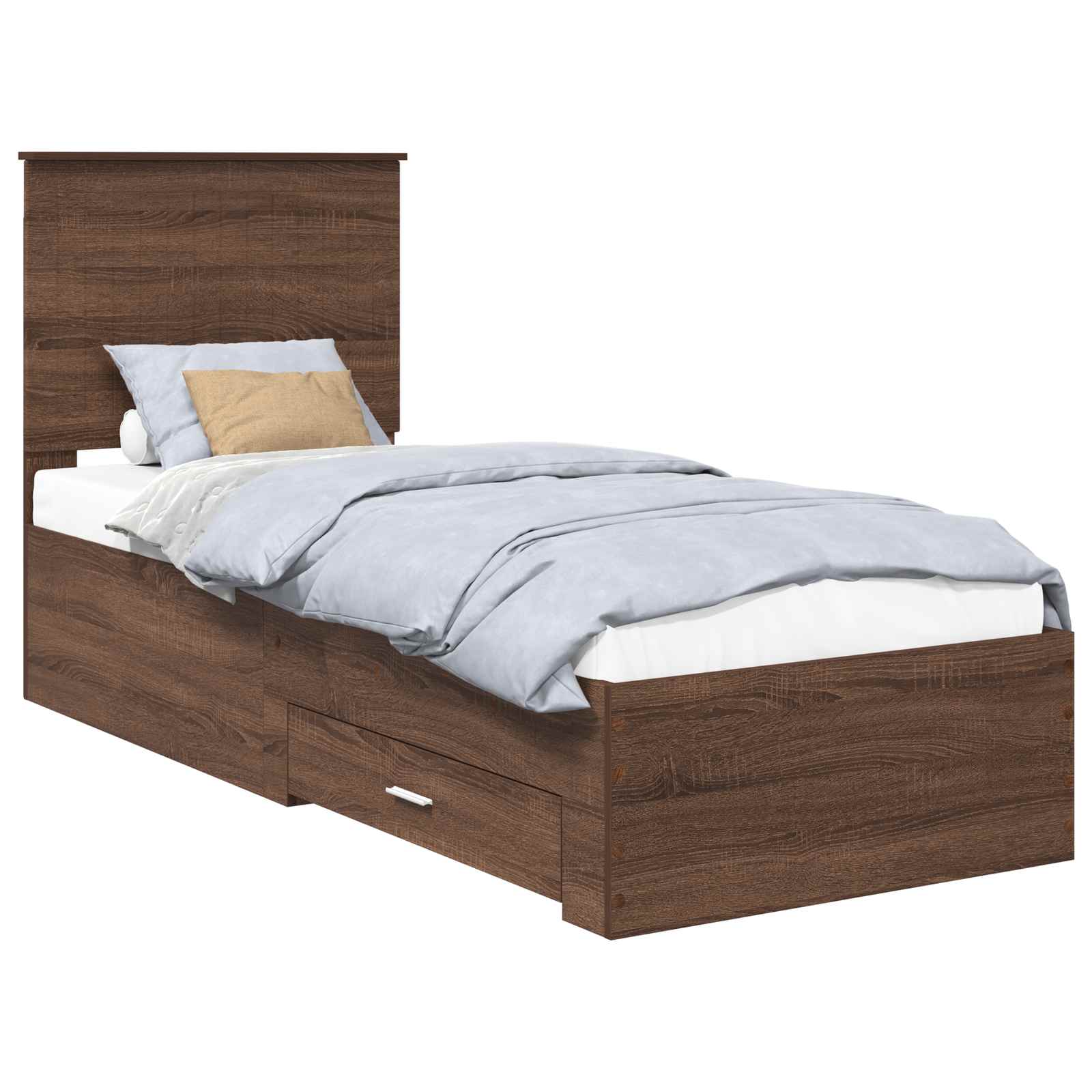 Bedframe Bruin Eiken en Zilver 75 x 190 cm Bewerkt hout