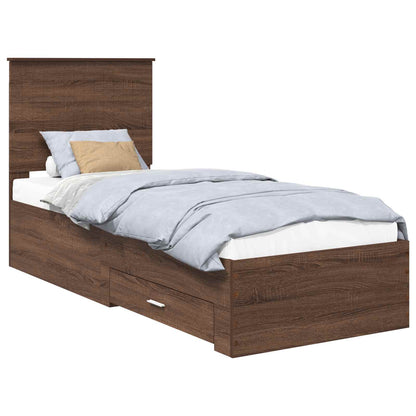Bedframe Bruin Eiken en Zilver 75 x 190 cm Bewerkt hout