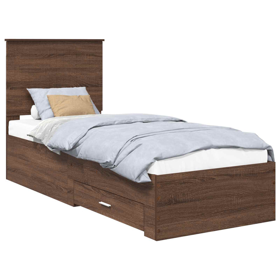 Bedframe Bruin Eiken en Zilver 75 x 190 cm Bewerkt hout
