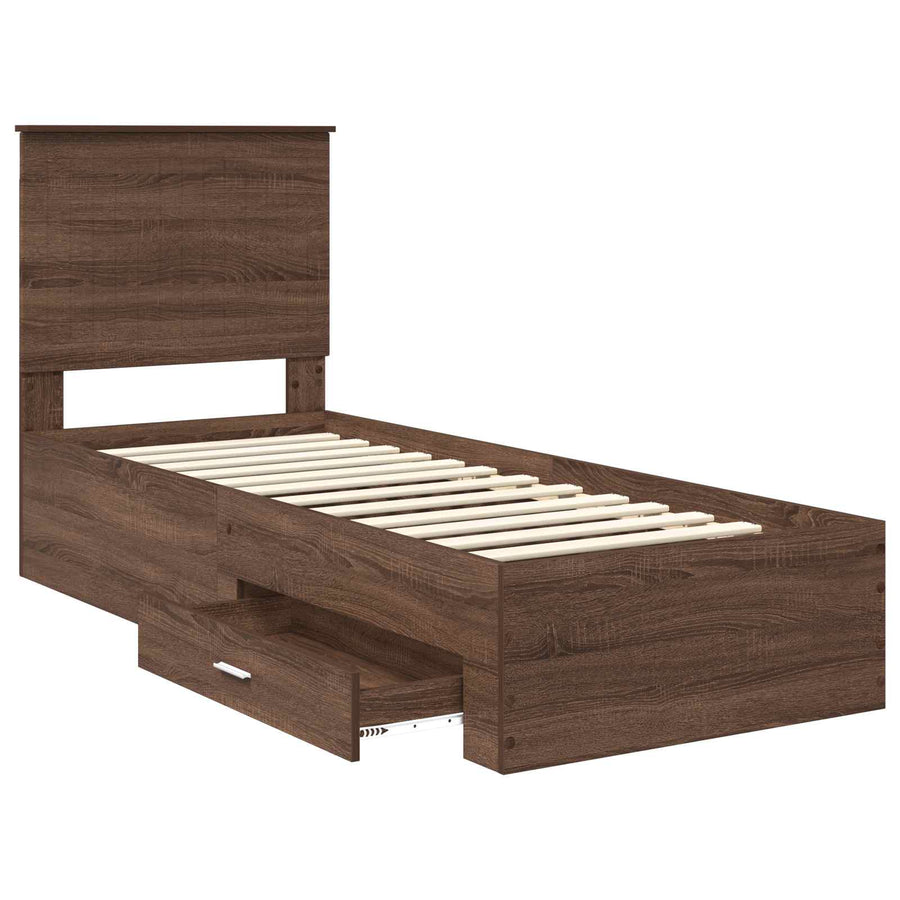 Bedframe Bruin Eiken en Zilver 75 x 190 cm Bewerkt hout