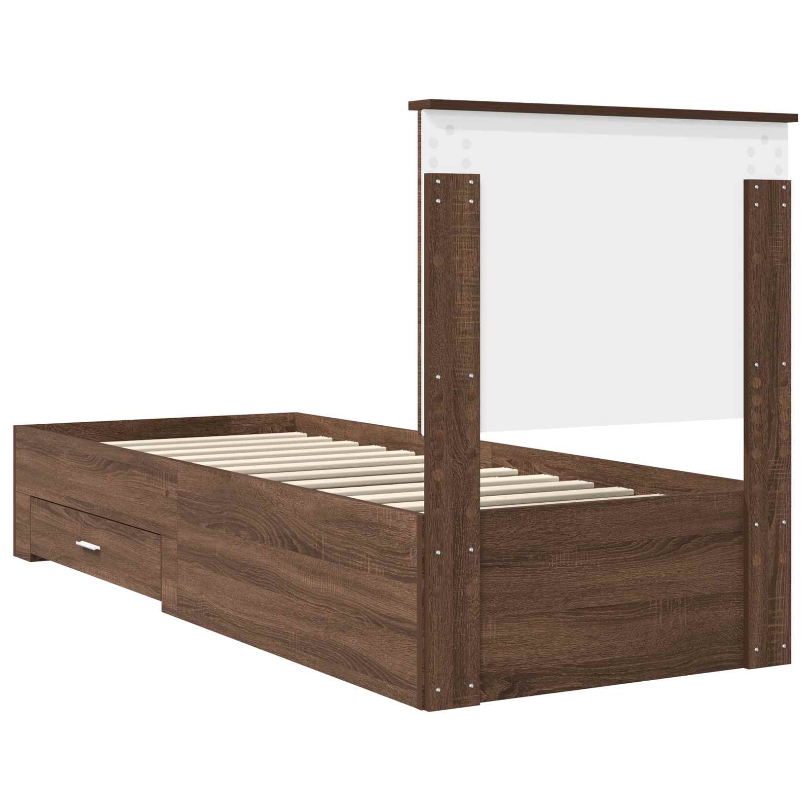 Bedframe Bruin Eiken en Zilver 75 x 190 cm Bewerkt hout