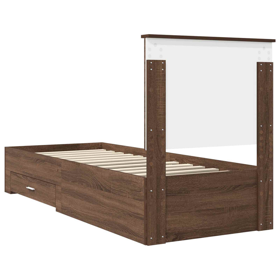 Bedframe Bruin Eiken en Zilver 75 x 190 cm Bewerkt hout
