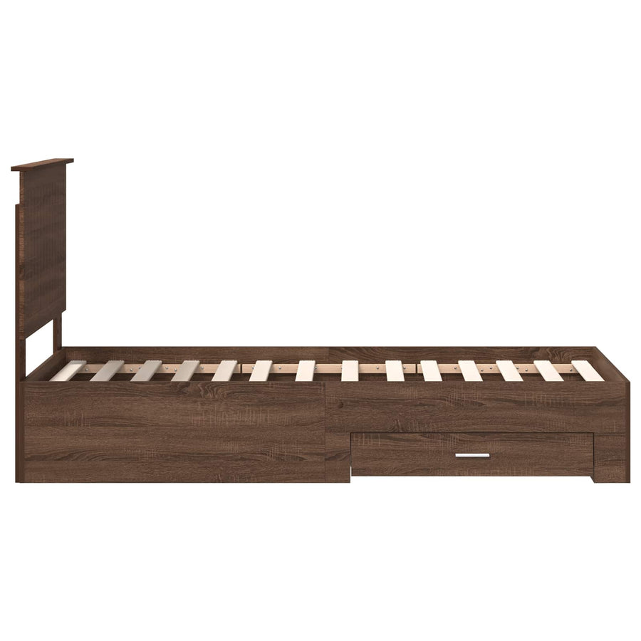 Bedframe Bruin Eiken en Zilver 75 x 190 cm Bewerkt hout