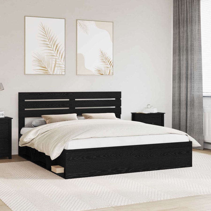 Bedframe met hoofdeinde Zwart 200 x 200 cm Massief grenenhout