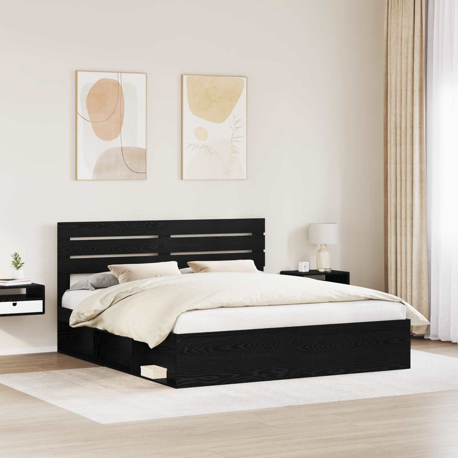 Bedframe met hoofdeinde Zwart 200 x 200 cm Massief grenenhout