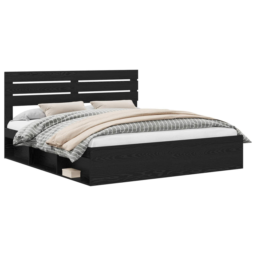 Bedframe met hoofdeinde Zwart 200 x 200 cm Massief grenenhout