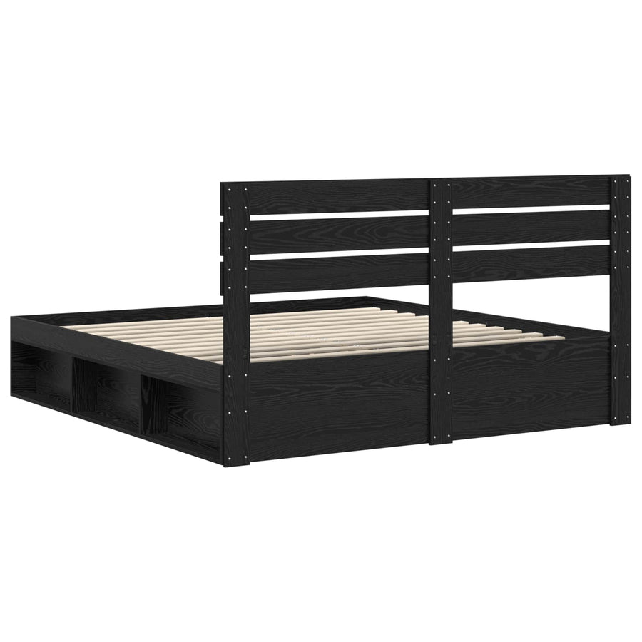Bedframe met hoofdeinde Zwart 200 x 200 cm Massief grenenhout