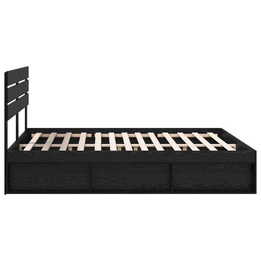 Bedframe met hoofdeinde Zwart 200 x 200 cm Massief grenenhout