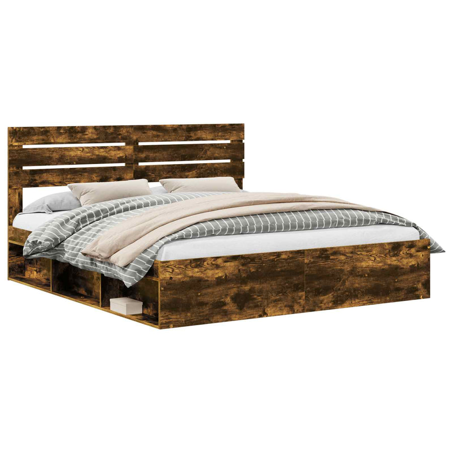 Bedframe Gerookt eiken 200 x 200 cm Massief grenenhout