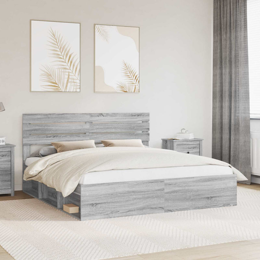 Bedframe Grijs Sonoma 200 x 200 cm Massief grenenhout