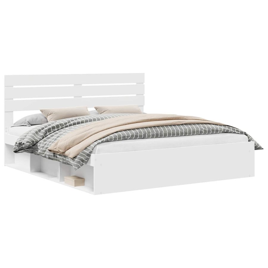 Bedframe met hoofdeinde Wit 180 x 200 cm Massief grenenhout