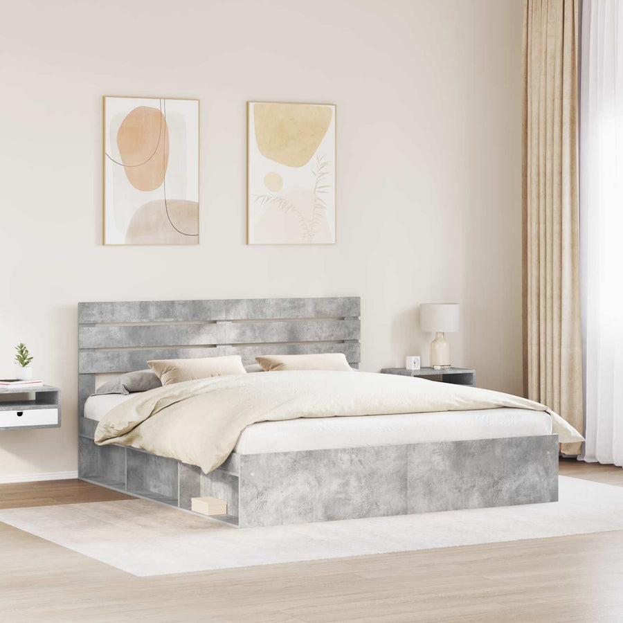 Bedframe met hoofdeinde Beton 180 x 200 cm Massief grenenhout