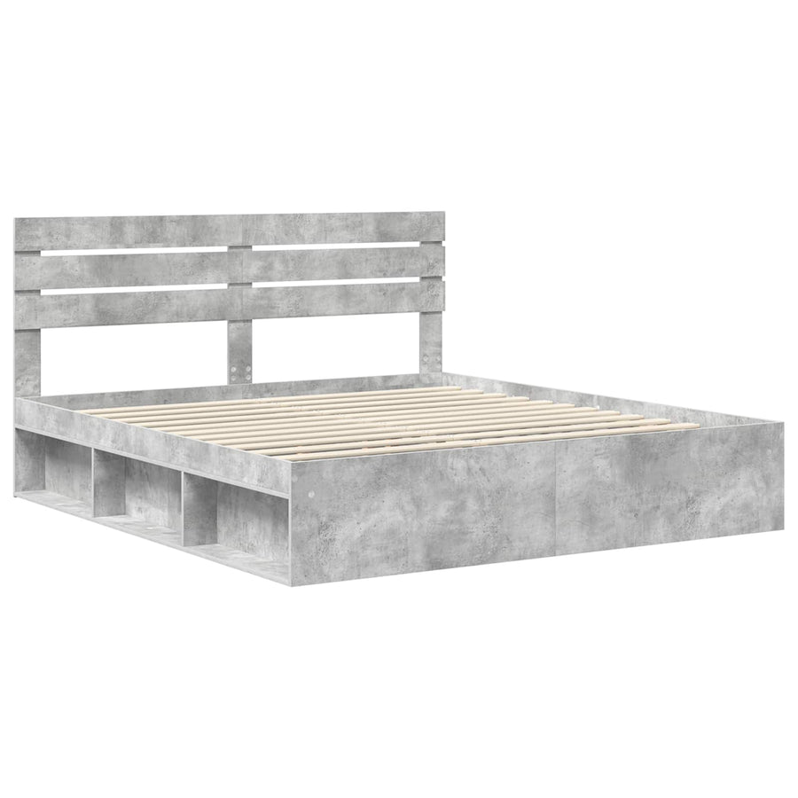 Bedframe met hoofdeinde Beton 180 x 200 cm Massief grenenhout