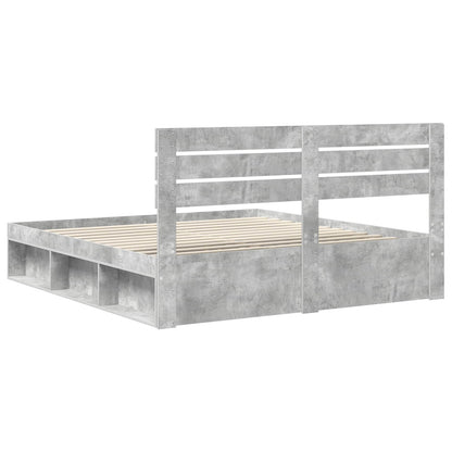 Bedframe met hoofdeinde Beton 180 x 200 cm Massief grenenhout