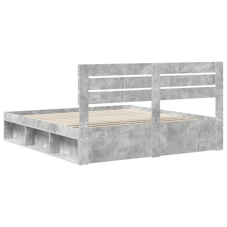 Bedframe met hoofdeinde Beton 180 x 200 cm Massief grenenhout