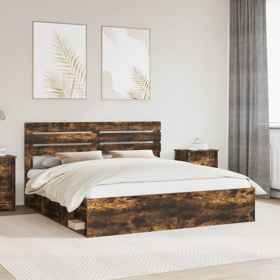 Bedframe Gerookt eiken 180 x 200 cm Massief grenenhout