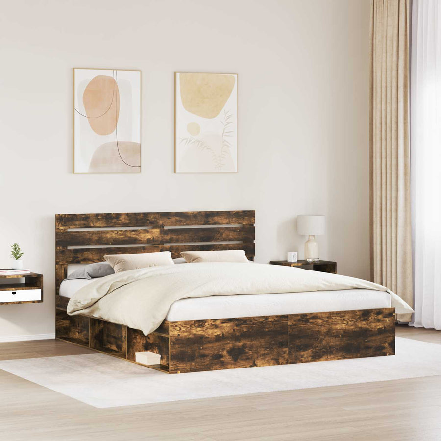 Bedframe Gerookt eiken 180 x 200 cm Massief grenenhout