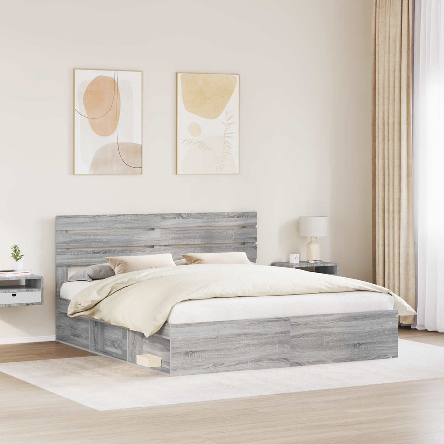 Bedframe Grijs Sonoma 180 x 200 cm Massief grenenhout