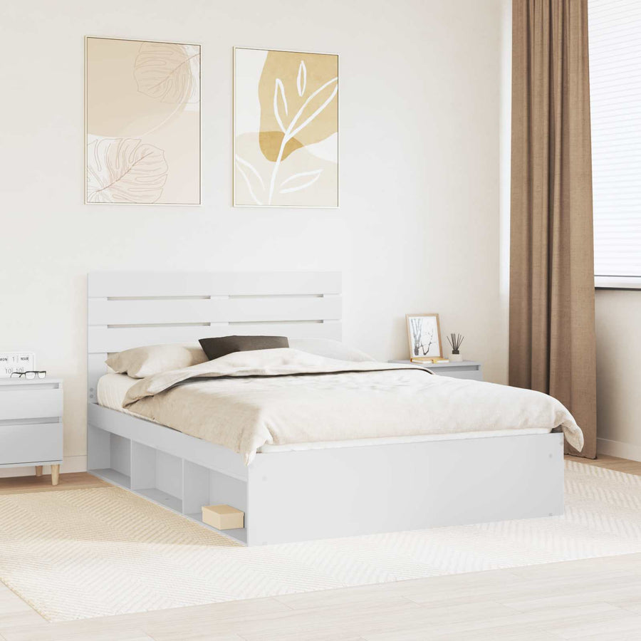Bedframe met hoofdeinde Wit 160 x 200 cm Massief grenenhout