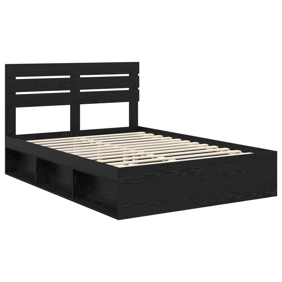 Bedframe met hoofdeinde Zwart 160 x 200 cm Massief grenenhout
