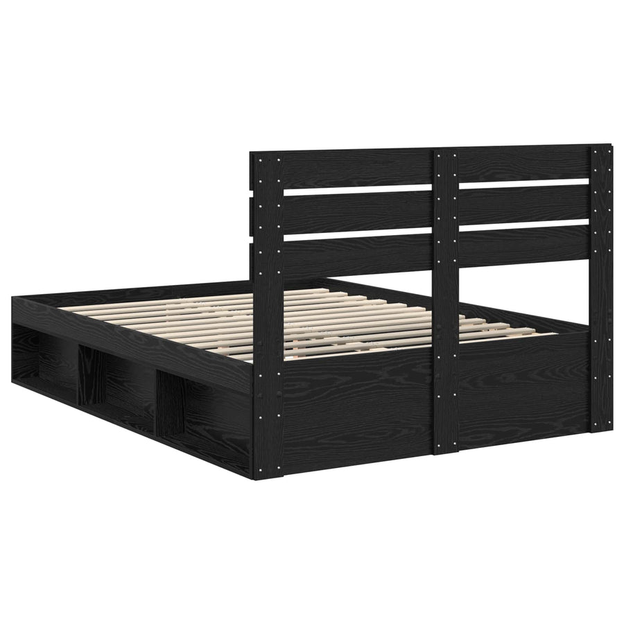 Bedframe met hoofdeinde Zwart 160 x 200 cm Massief grenenhout