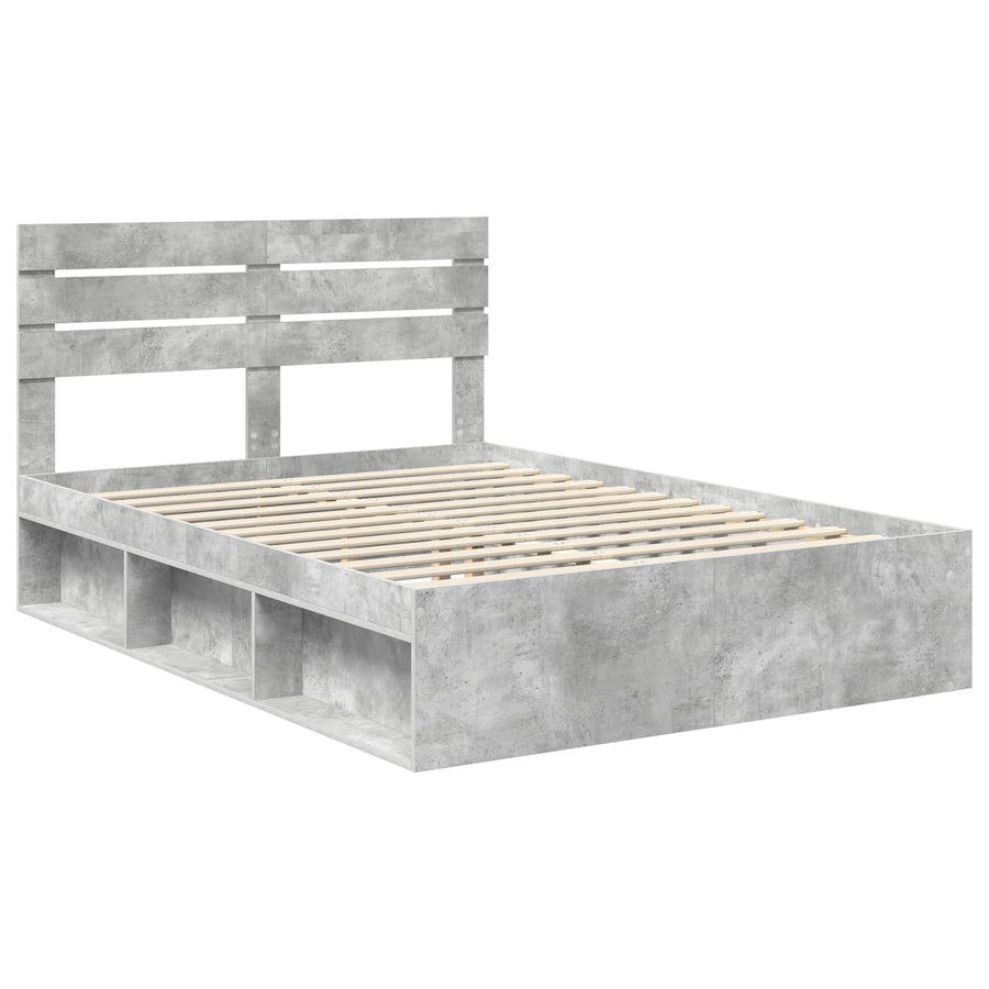Bedframe met hoofdeinde Beton 160 x 200 cm Massief grenenhout