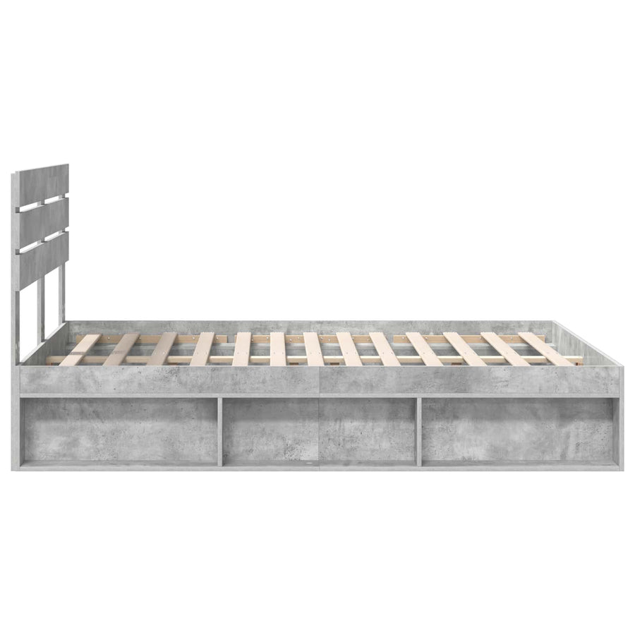 Bedframe met hoofdeinde Beton 160 x 200 cm Massief grenenhout