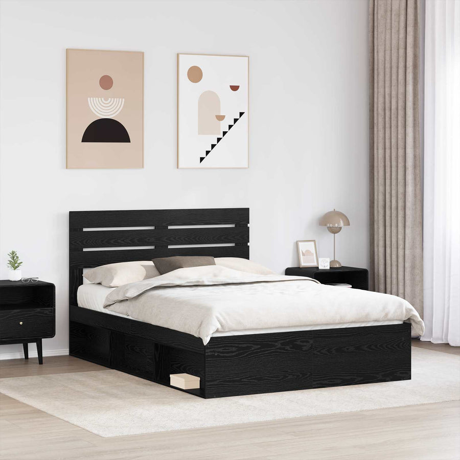 Bedframe met hoofdeinde Zwart 150 x 200 cm Massief grenenhout
