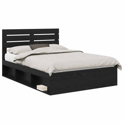 Bedframe met hoofdeinde Zwart 150 x 200 cm Massief grenenhout