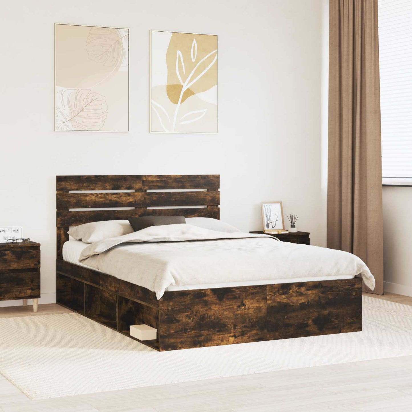 Bedframe Gerookt eiken 150 x 200 cm Massief grenenhout