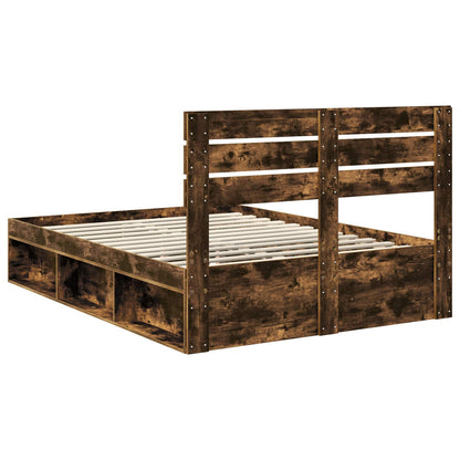 Bedframe Gerookt eiken 150 x 200 cm Massief grenenhout