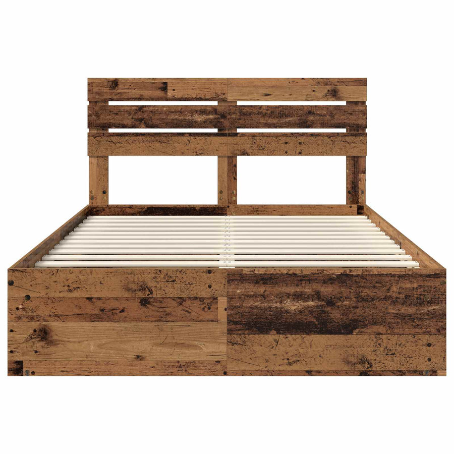 Bedframe met hoofdeinde Oudhout 150 x 200 cm Massief grenenhout